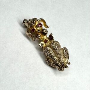 Vintage Les Bernard Vermeil Sterling Silver Rhinestone Pink Stone Poodle Brooch